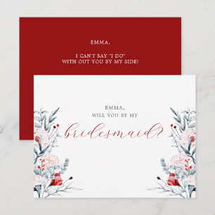Red And Blue Flower Floral Wedding bridesmaid Card