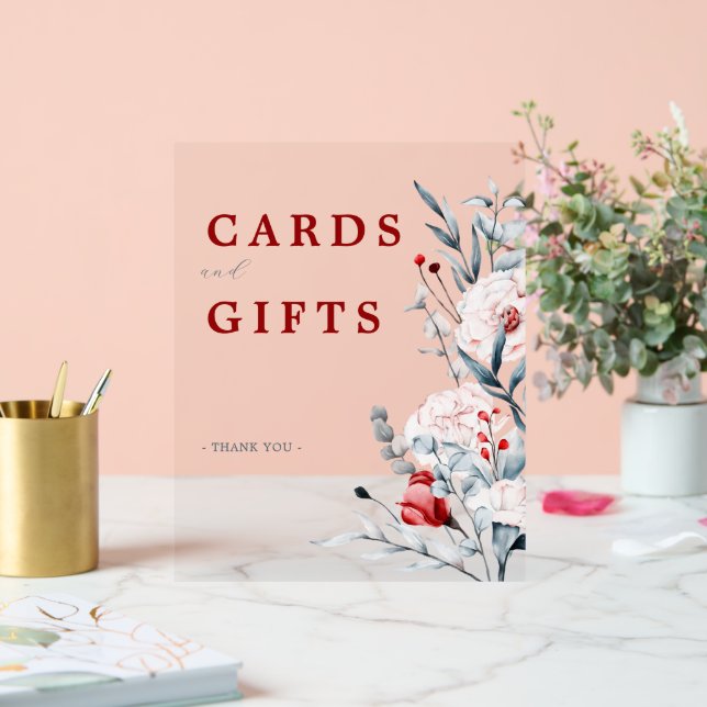 Red And Blue Flower Floral Wedding Cards And Gifts Acrylic Sign (Wedding)