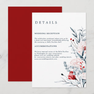 Red And Blue Flower Floral Wedding Details  Enclosure Card