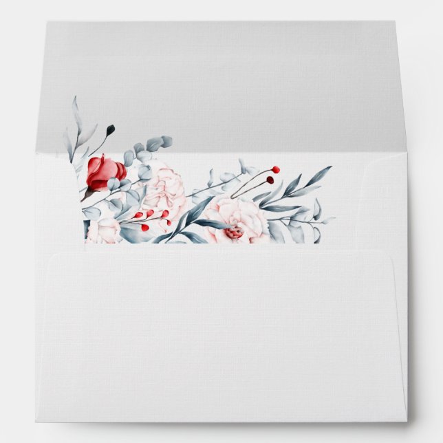 Red And Blue Flower Floral Wedding  Envelope (Back (Bottom))