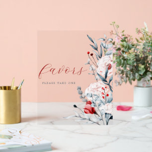 Red And Blue Flower Floral Wedding Favour Acrylic Sign