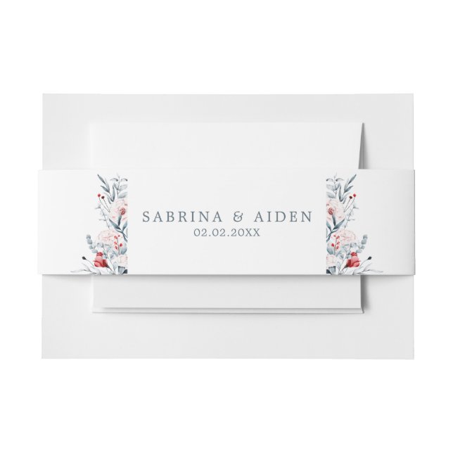 Red And Blue Flower Floral Wedding  Invitation Belly Band (Front Example)