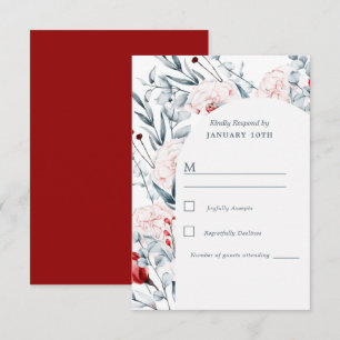 Red And Blue Flower Floral Wedding  RSVP Card