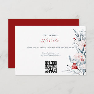 Red And Blue Flower Floral Wedding Website QR Code Enclosure Card