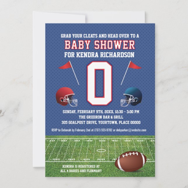 Red and Blue Football Baby Shower Invitation (Front)
