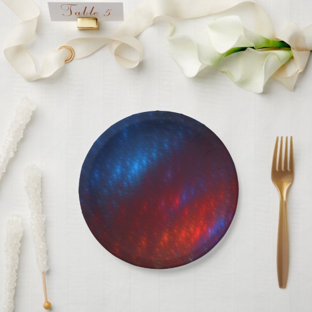 Red and Blue Fractal Paper Plate (Wedding)