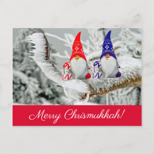 Red and Blue Fun Chrismukkah Santa Elves Photo Postcard