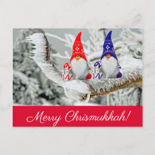 Red and Blue Fun Chrismukkkah Santa Elves Postcard