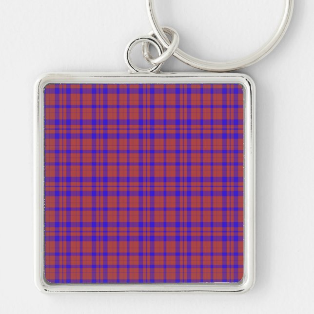 Red and Blue Geometric Plaid Key Ring (Front)