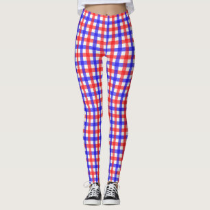 Red And Blue Gingham Leggings