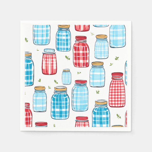Red and Blue Gingham Mason Jar Pattern  Napkin (Front)