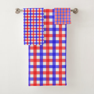 Red And Blue Gingham Mini Check Bath Towel Set
