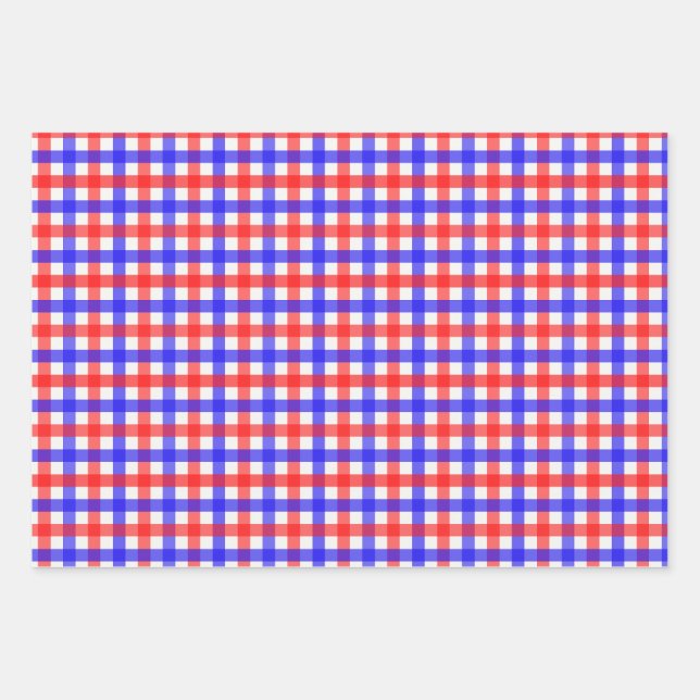 Red And Blue Gingham Mini Check Wrapping Paper Sheet (Front)