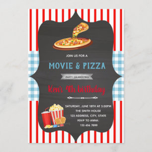 Red and blue gingham pizza movie theme Invitation