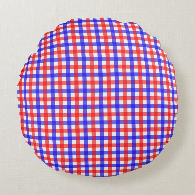 Red And Blue Gingham Plaid Round Cushion (Front)