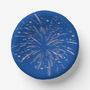 Red and Blue Glitter Fireworks Paper Plate