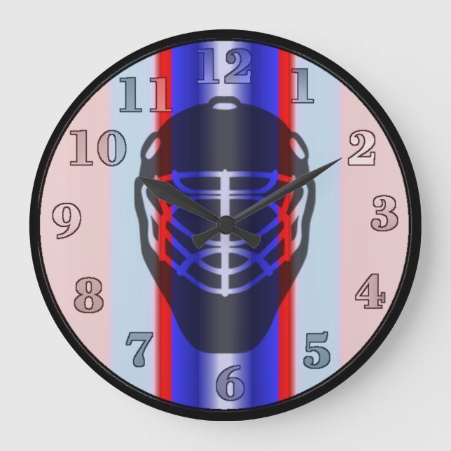 Red and Blue Goalie Mask Hockey Wall Clock (Front)