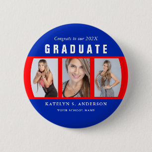 Red and Blue Graduation Photo Collage Custom 6 Cm Round Badge