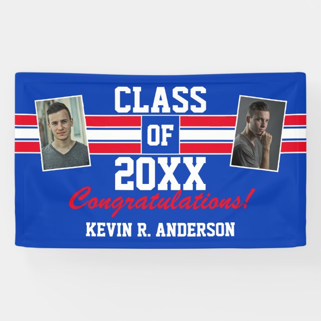 Red and Blue Graduation Photo Congratulations Banner (Horizontal)