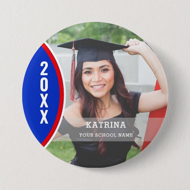Red and Blue Graduation Photo Custom Button (Front)