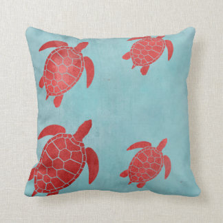 Red and Blue Green Sea Turtle Cushion