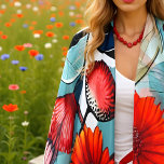 Red and Blue Grey Modern Floral Scarf<br><div class="desc">This bold floral features bright red flowers and leaves in shades of grey and blue grey. It was imagined with AI.</div>