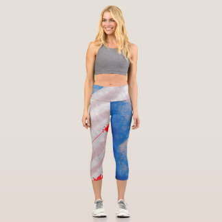 Red and blue grunge print on leggings