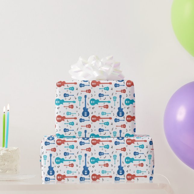 Red and Blue Guitars Wrapping Paper (Party Gifts)