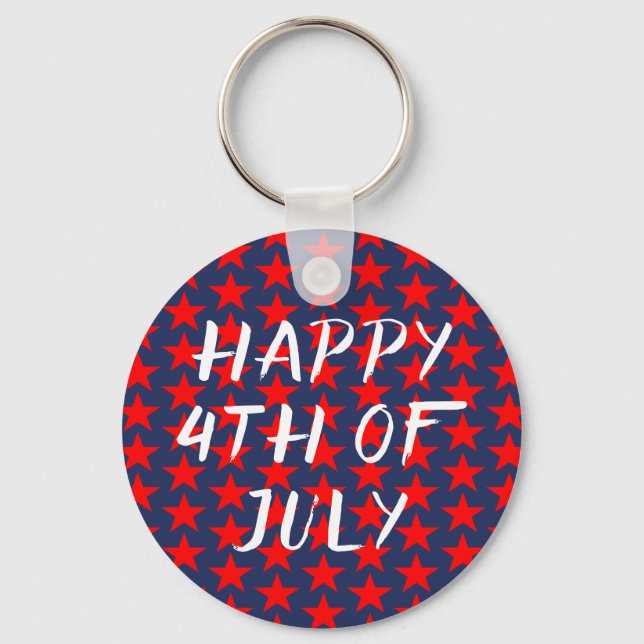 Red And Blue Happy 4th of July Key Ring (Front)