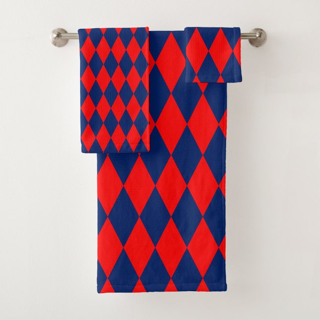 Red and Blue Harlequin Checkered Design  Bath Towel Set (Creator Uploaded)