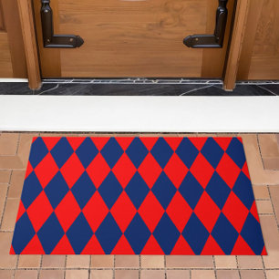Red and Blue Harlequin Checkered Design Doormat