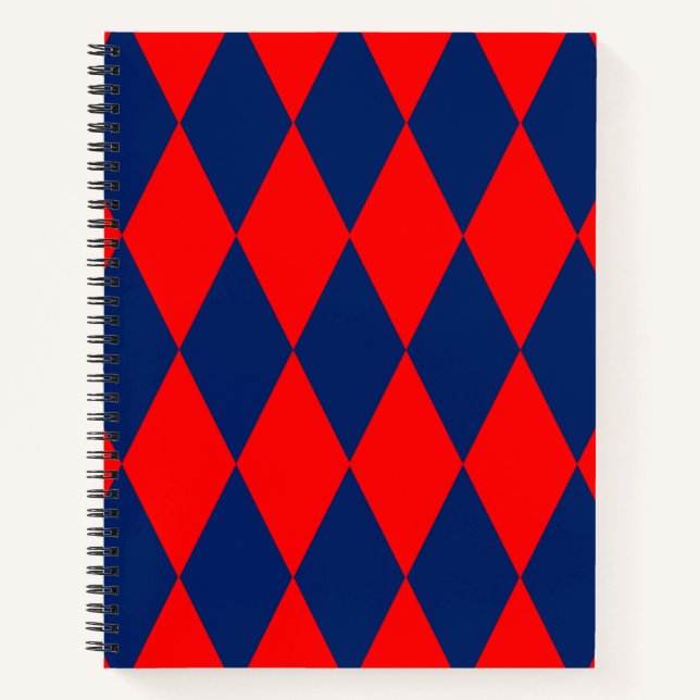 Red and Blue Harlequin Checkered Design  Notebook (Front)