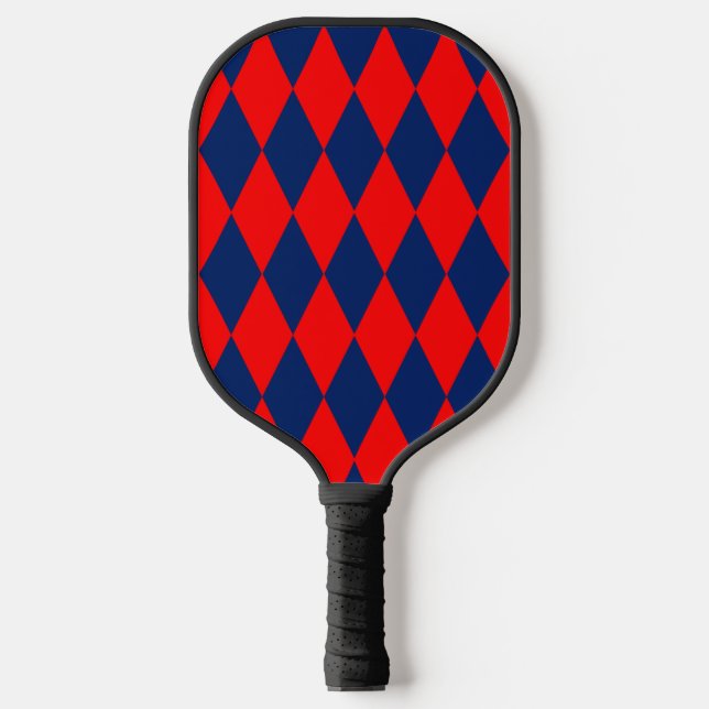 Red and Blue Harlequin Checkered Design  Pickleball Paddle (Front)