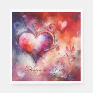 Red and Blue Hearts Elegant Wedding Napkin