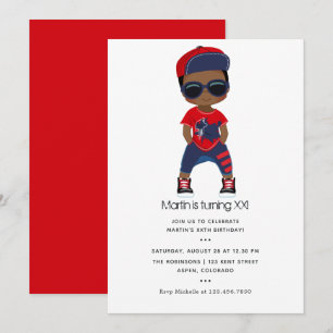 Red and Blue Hip Hop themed Boy Birthday Invitation
