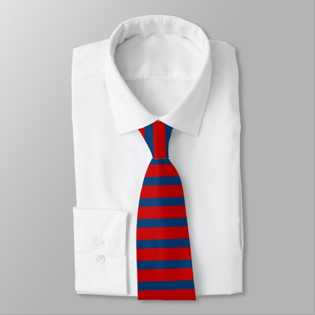 Red and Blue Horizontally-Striped Tie (Tied)