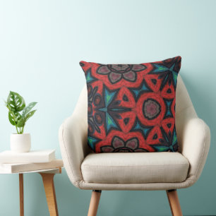 Red and Blue Kaleidoscope Mandala Floral Patterns Cushion