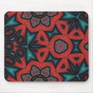Red and Blue Kaleidoscope Mandala Floral Patterns Mouse Mat