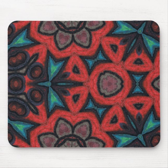 Red and Blue Kaleidoscope Mandala Floral Patterns Mouse Mat (Front)