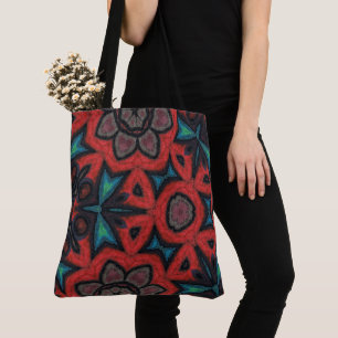 Red and Blue Kaleidoscope Mandala Floral Patterns Tote Bag
