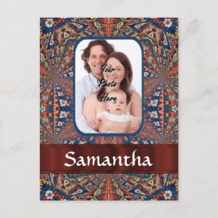 Red and blue kaleidoscope pattern postcard