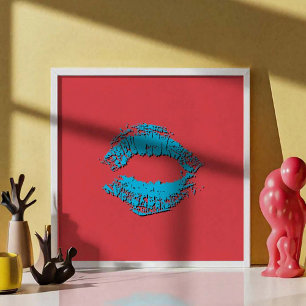 Red and Blue Kissing Lips Poster