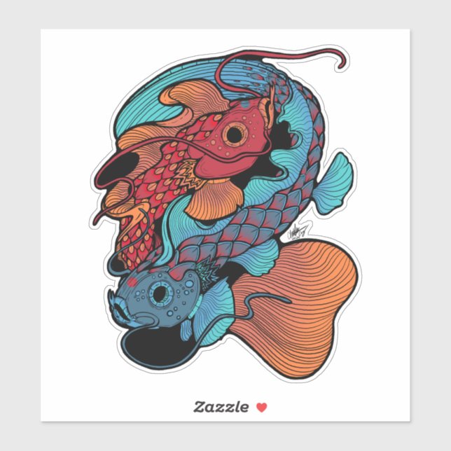 Red and blue koi fish sticker (Sheet)