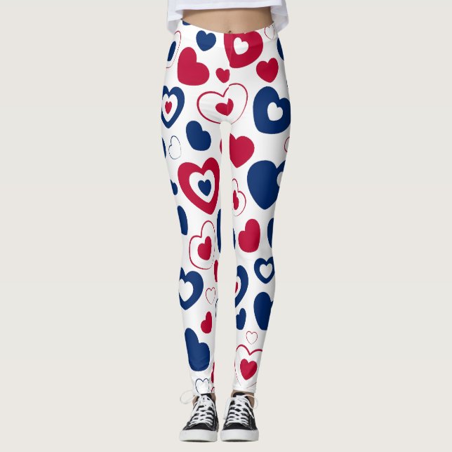 Red and Blue Large Hearts Leggings (Front)
