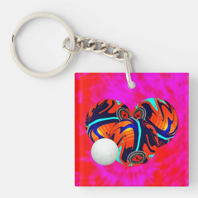 Red And Blue Lawn Bowls, Keychain (Front)
