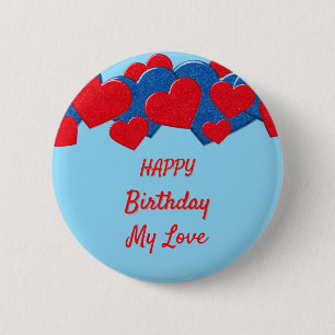 Red and Blue Love Hearts on light blue background 6 Cm Round Badge