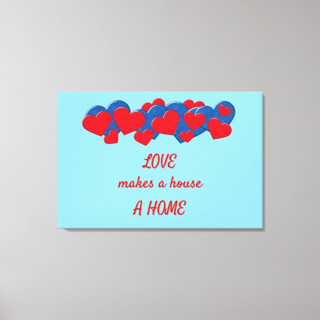 Red and Blue Love Hearts on light blue background Canvas Print (Front)