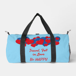 Red and Blue Love Hearts on light blue background Duffle Bag