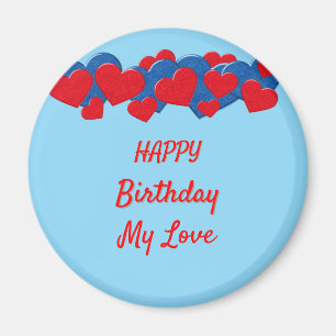 Red and Blue Love Hearts on light blue background Magnet