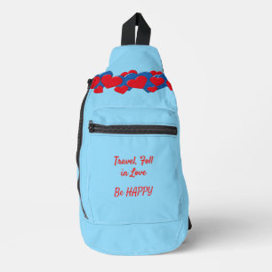 Red and Blue Love Hearts on light blue background Sling Bag
